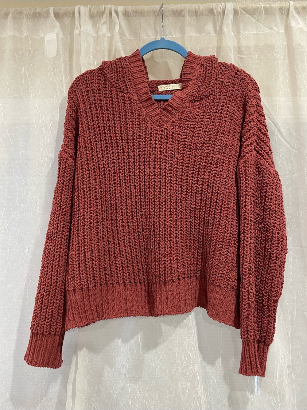 Chunky V-Neck Sweater in Rustic Rose by Unbranded